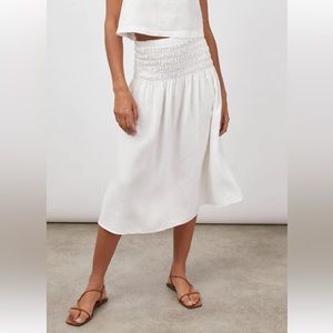 Rails White Smocked Waist Midi Skirt